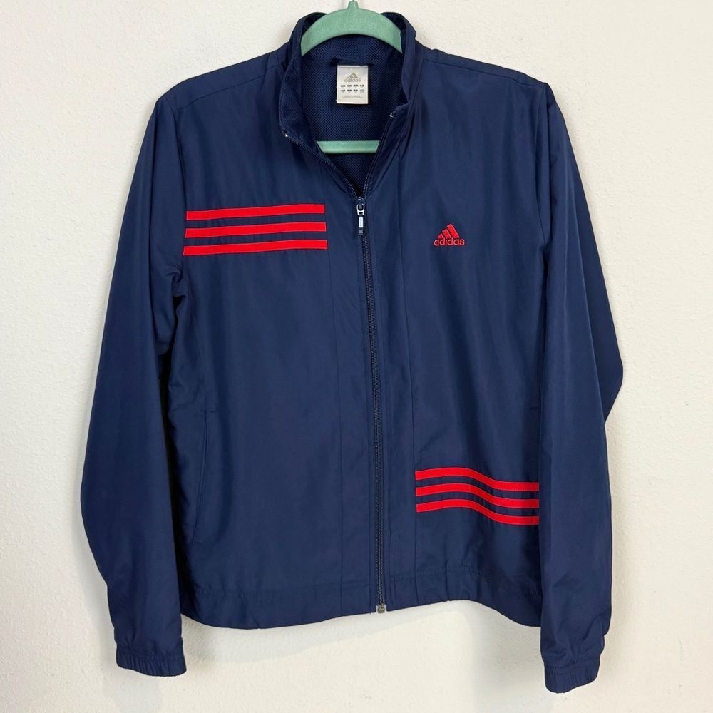 Adidas Navy Red Full Zip Windbreaker Jacket M
